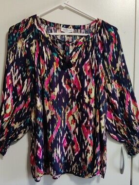 Westbound Black Multicolor Ikat Peasant Blouse